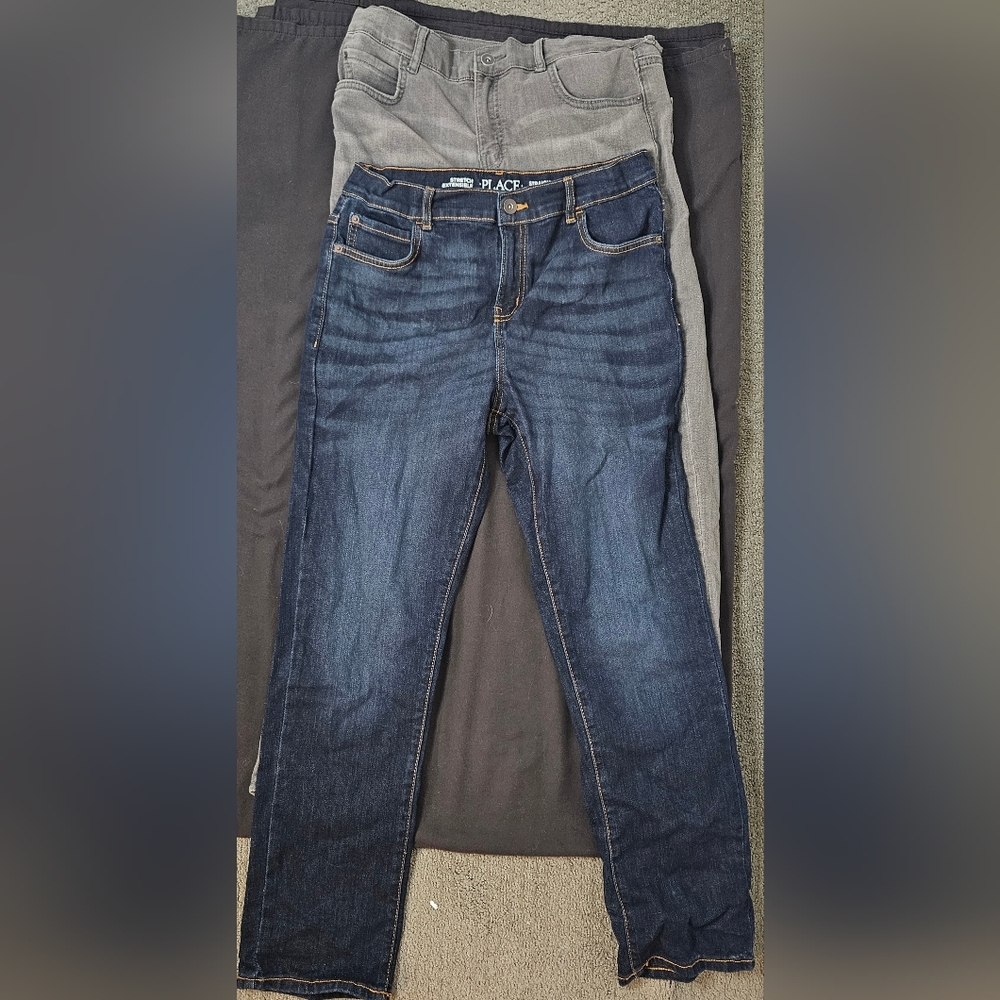 Children's Place Stretch Straight Jeans.  Lot Of Two. Dark Blue & Grey. 14 Husky